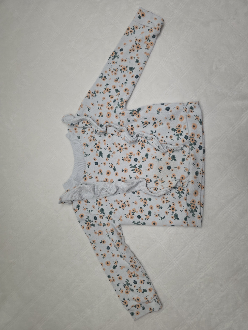 art class Light Blue Floral Ruffle Top with Peach Flowers